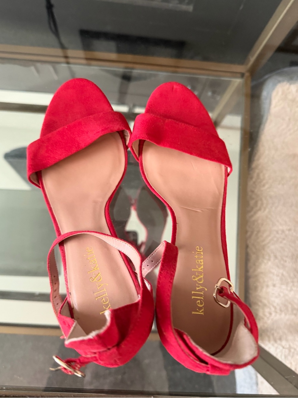 Kelly & Katie Vivid Red Suede Ankle-Strap Heels